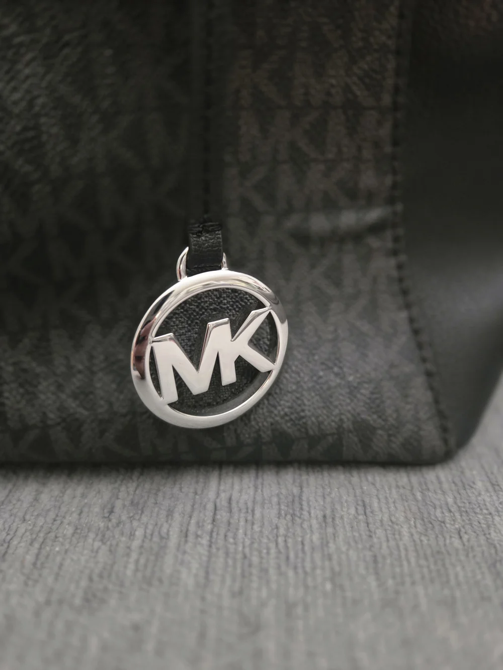 Michael Kors Black MK Monogram Tote with Silver Charm